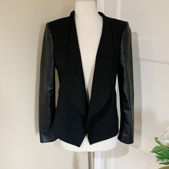 BCBG MaxAzria Abree Leather Trim Blazer Black - Picture 3 of 8